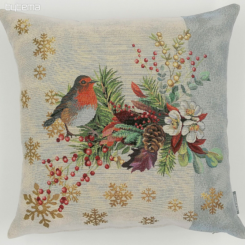 Karácsonyi dekoratív párnahuzat Karácsonyi madár szürke csíkkal