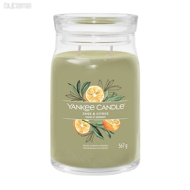 gyertya YANKEE CANDLE illat ZSÁLYA és CITRUS ÜVEG KÖZEPES 2 kanóc