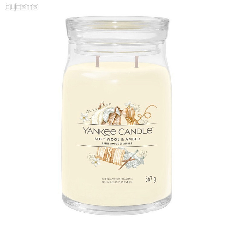 gyertya YANKEE CANDLE illat SOFT WOOL és ABER GLASS MEDIUM 2 kanóc