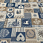 Dekoratív jacquard szövet PATCHWORK HEARTS BLUE