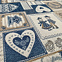 Dekoratív jacquard szövet PATCHWORK HEARTS BLUE