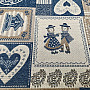 Dekoratív jacquard szövet PATCHWORK HEARTS BLUE